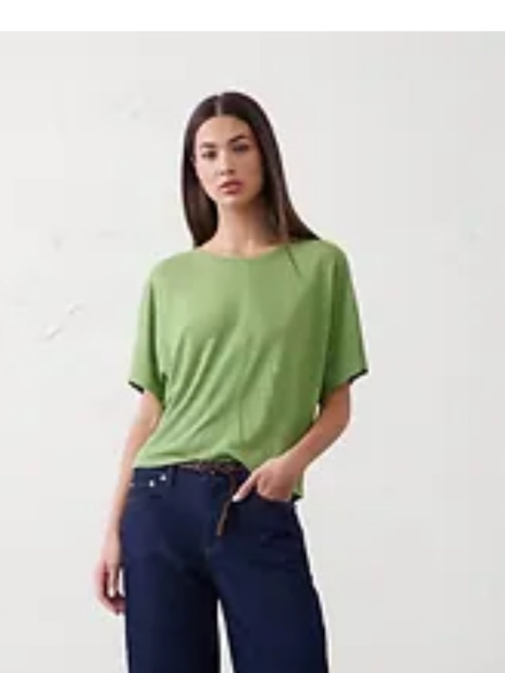 Linen Blend Dolman Sleeve T-Shirt- Grassy Fields